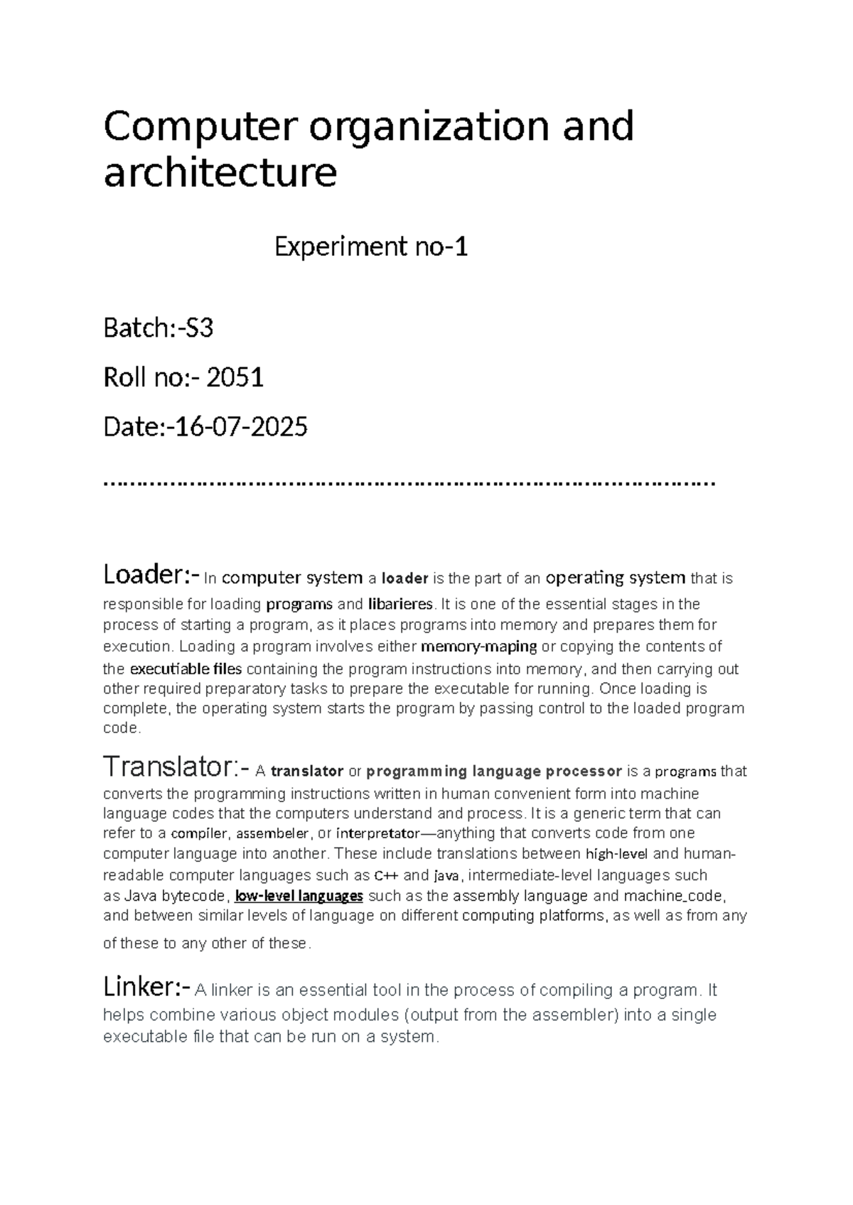 COA 2051 - Computer Organization & Architecture Experiment Notes - Studocu