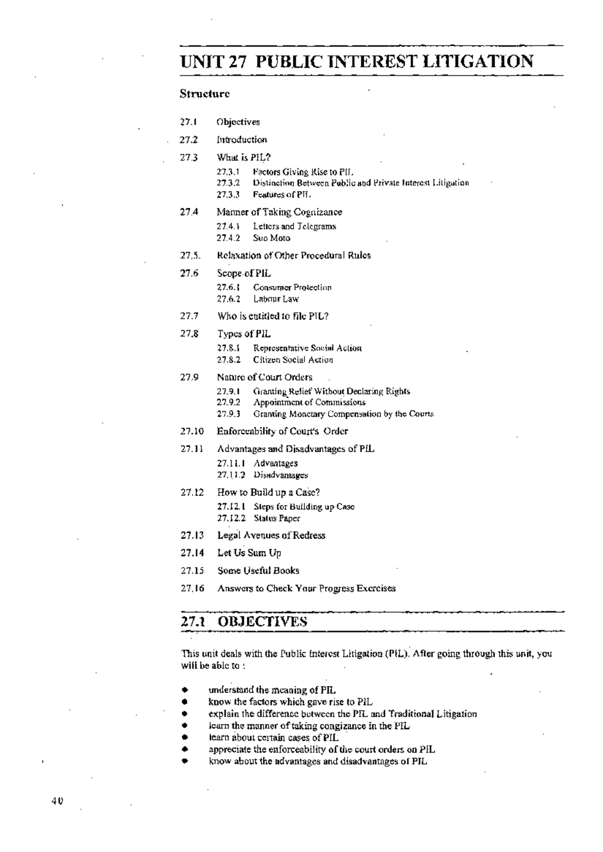 PIL - UNIT 27 PUBLIC INTEREST LITIGATION Structure 27 Objectives 27 ...