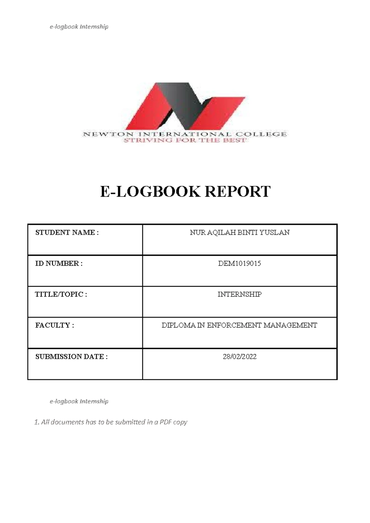 Log Book Report Template - LOG BOOK REPORT STUDENT NAME: MUAMMARNAJMI ...