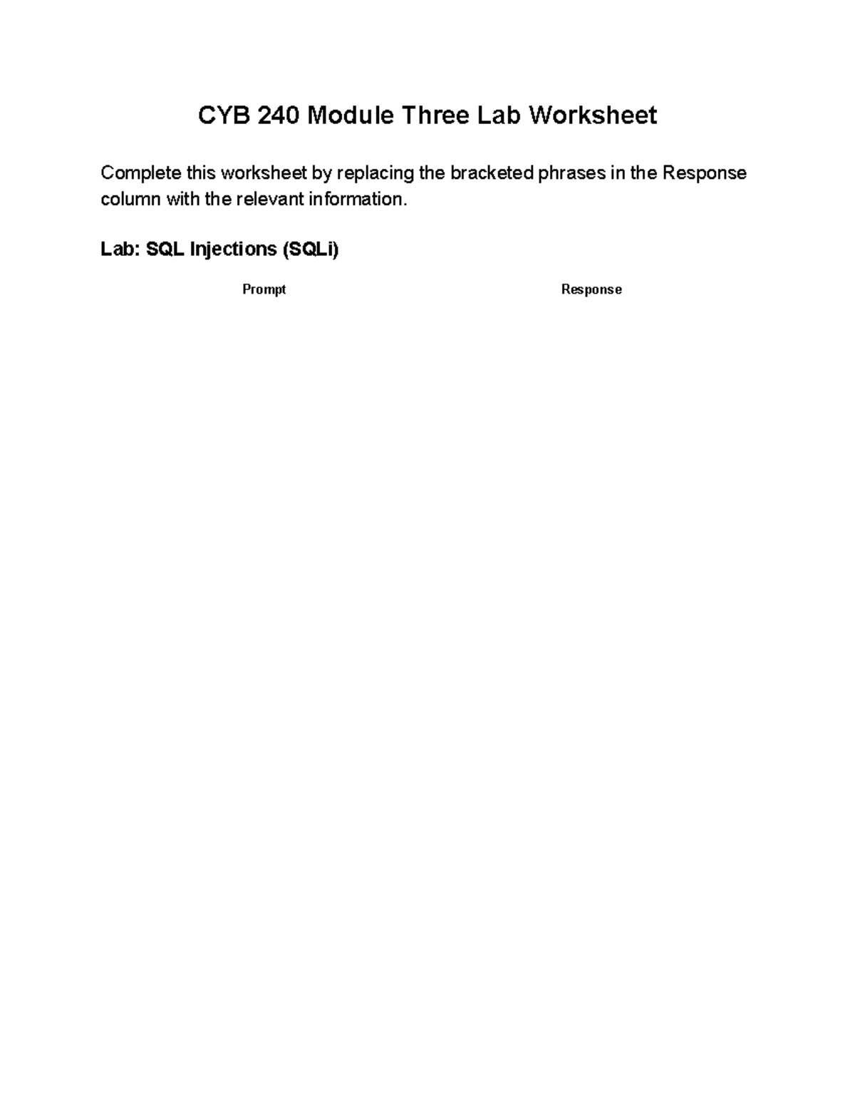 CYB 240 Module 3 Lab Worksheet: SQLi & Stored XSS Analysis - Studocu