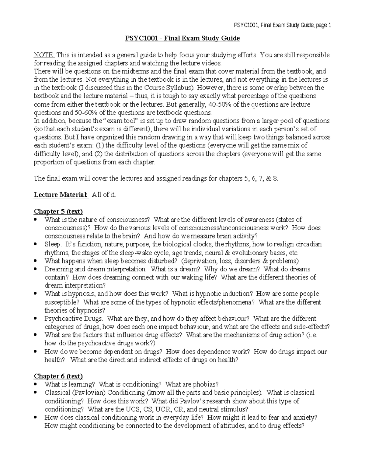 PSYC1001 Final Exam Study Guide: Key Topics & Concepts Overview - Studocu