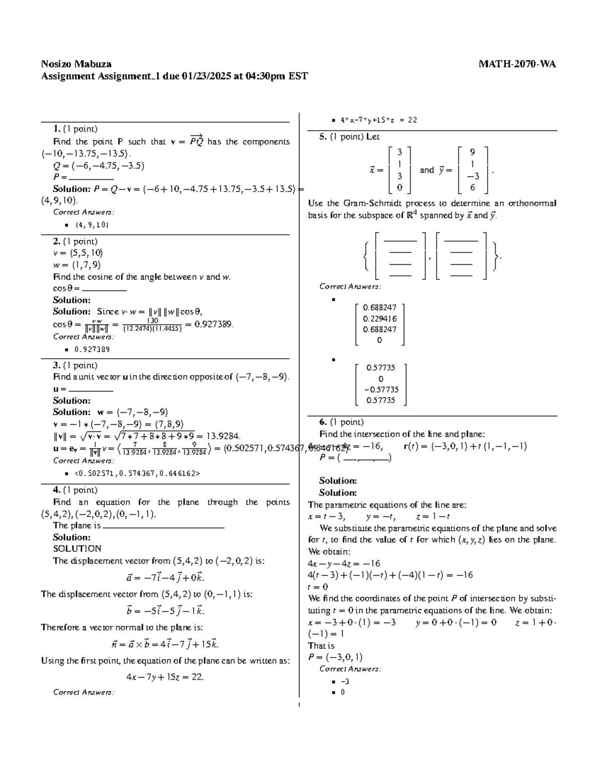 MATH-2070-WA - Math solution - Nosizo Mabuza MATH-2070-WA Assignment ...