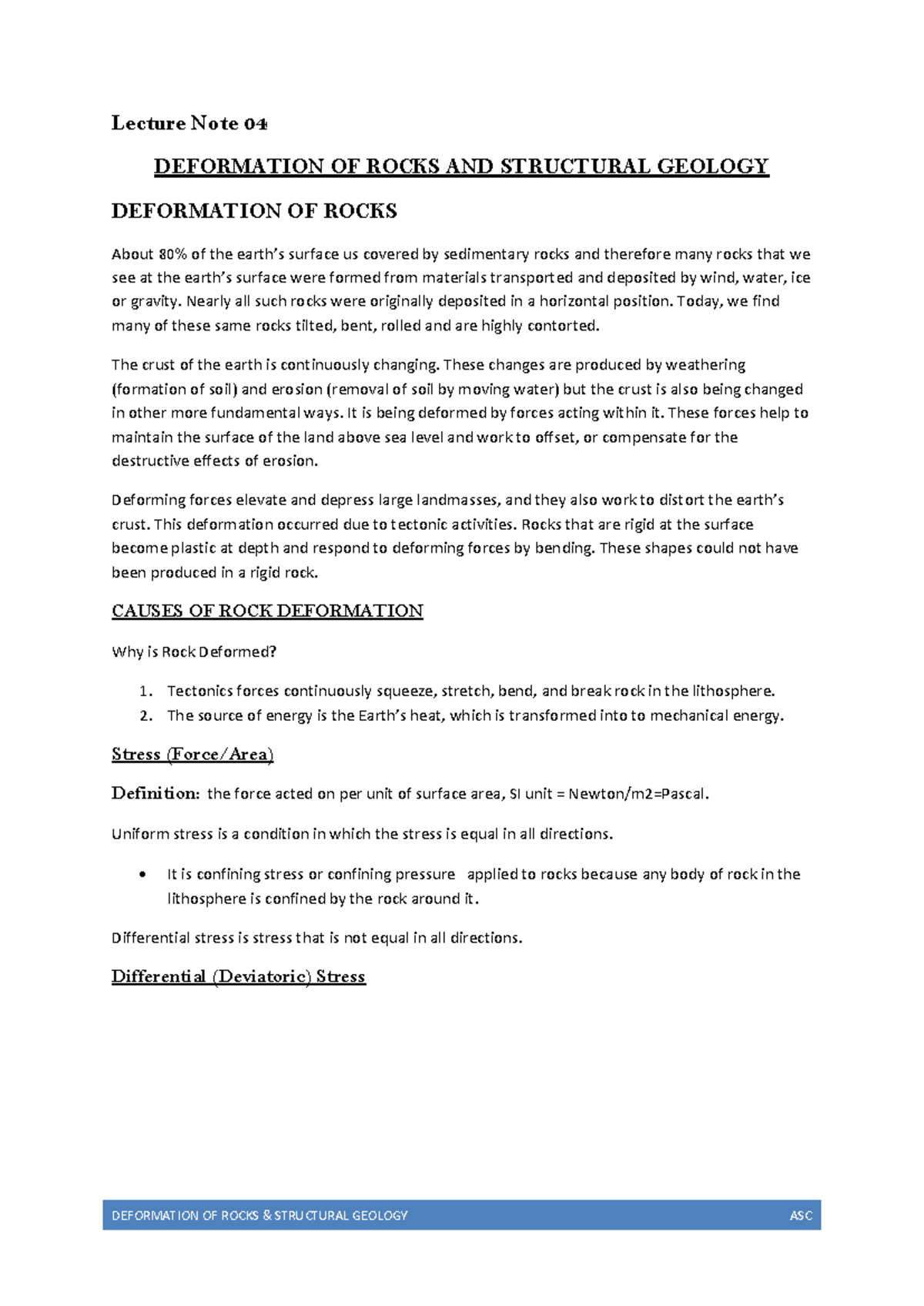 Lecture note 04 Deformation OF Rocks - Lecture Note 04 DEFORMATION OF ...