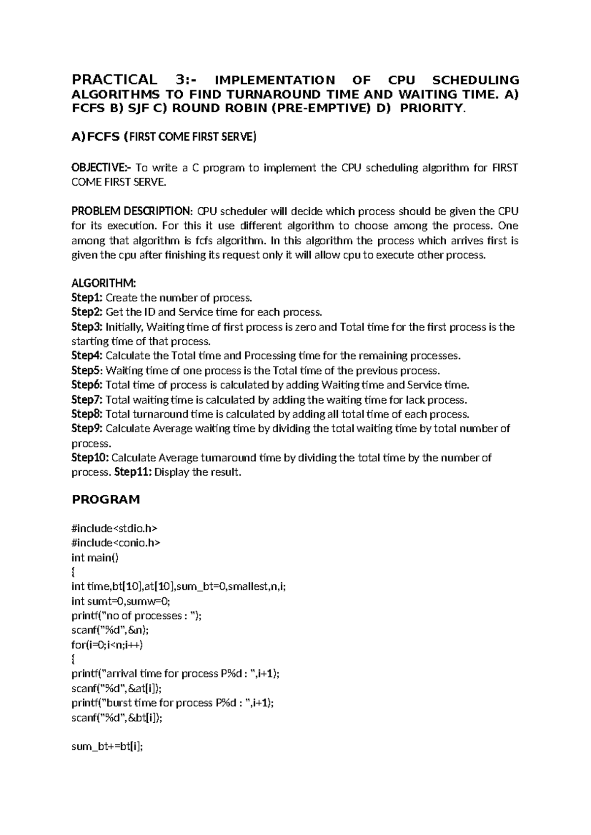 Program to implement cpu scheduling - PRACTICAL 3:- IMPLEMENTATION OF ...