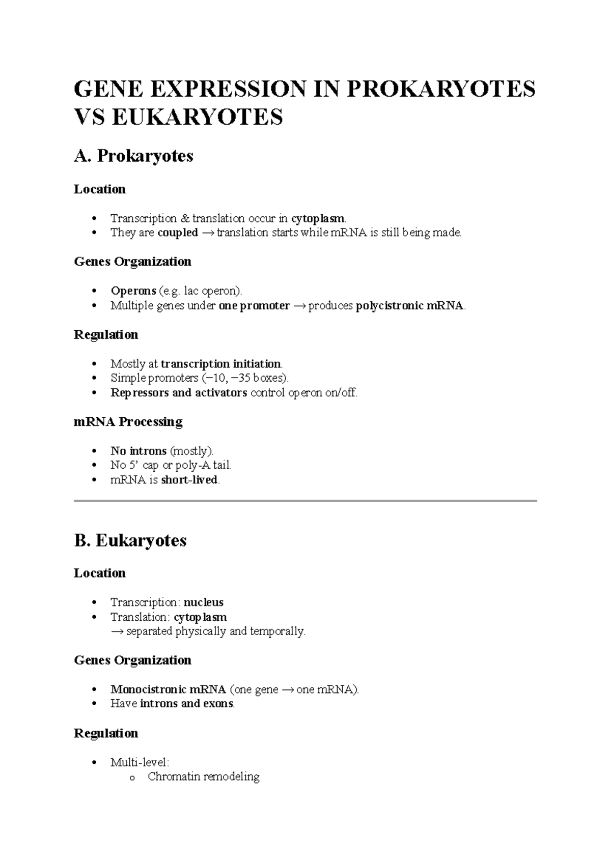GENE EXPRESSION IN PROKARYOTES VS EUKARYOTES - DNA NOTES 2 - Studocu