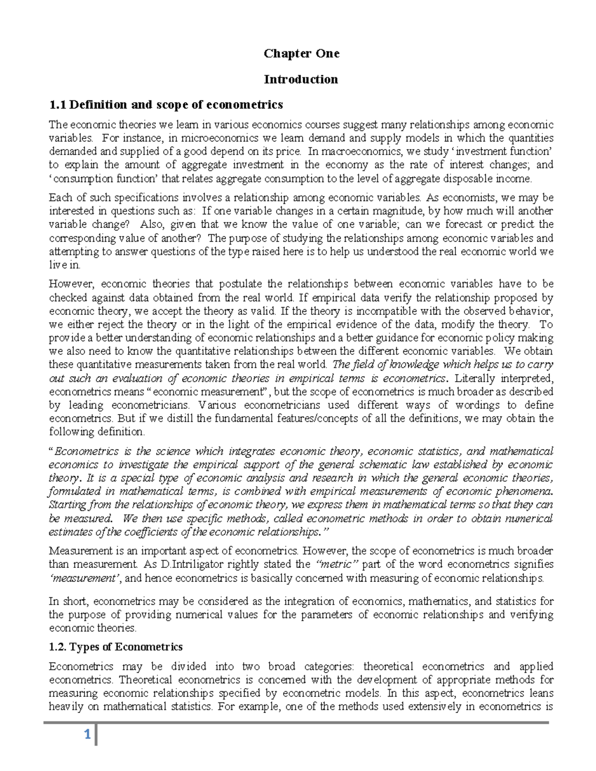 Econometrics Module: Chapter 1 - Introduction to Econometrics - Studocu