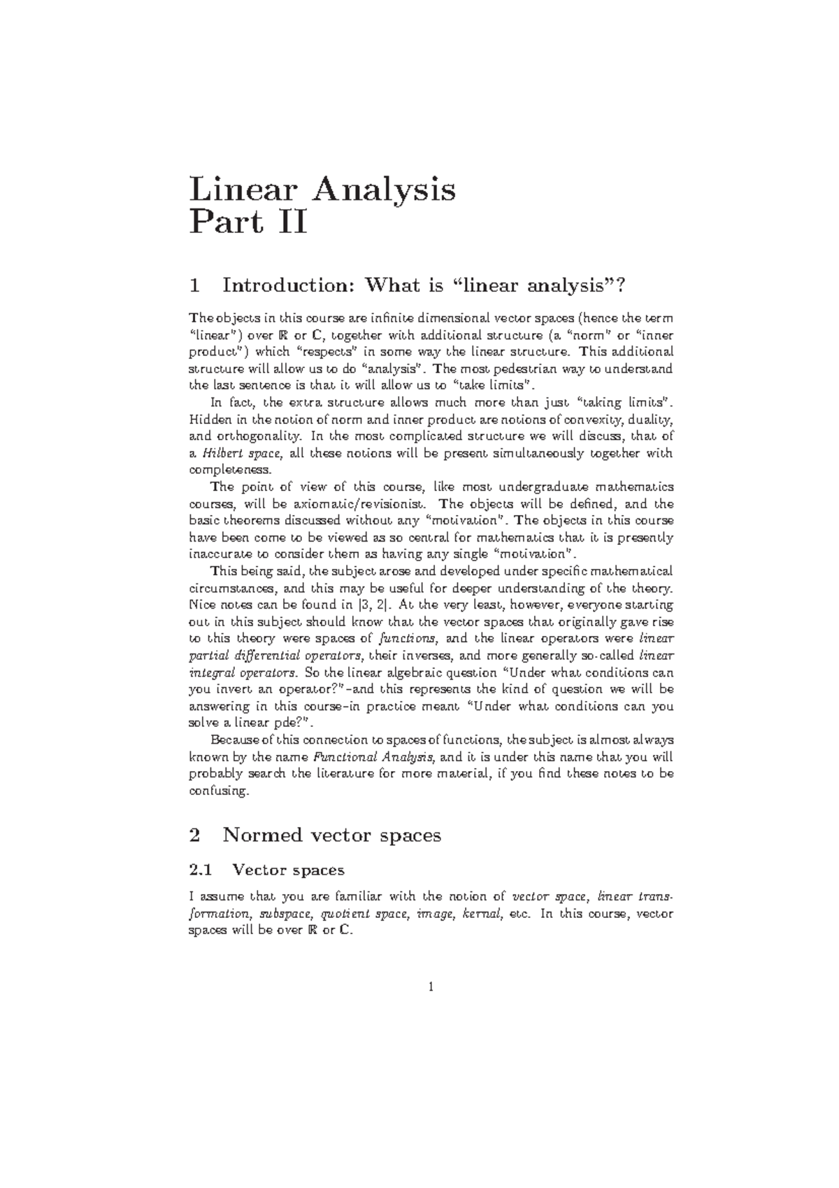 Linear Analysis II: Normed Vector Spaces and Banach Spaces - Studocu