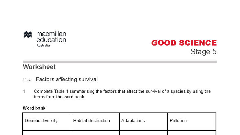 11.4 GS Factors Affecting Species Survival Worksheet - Studocu