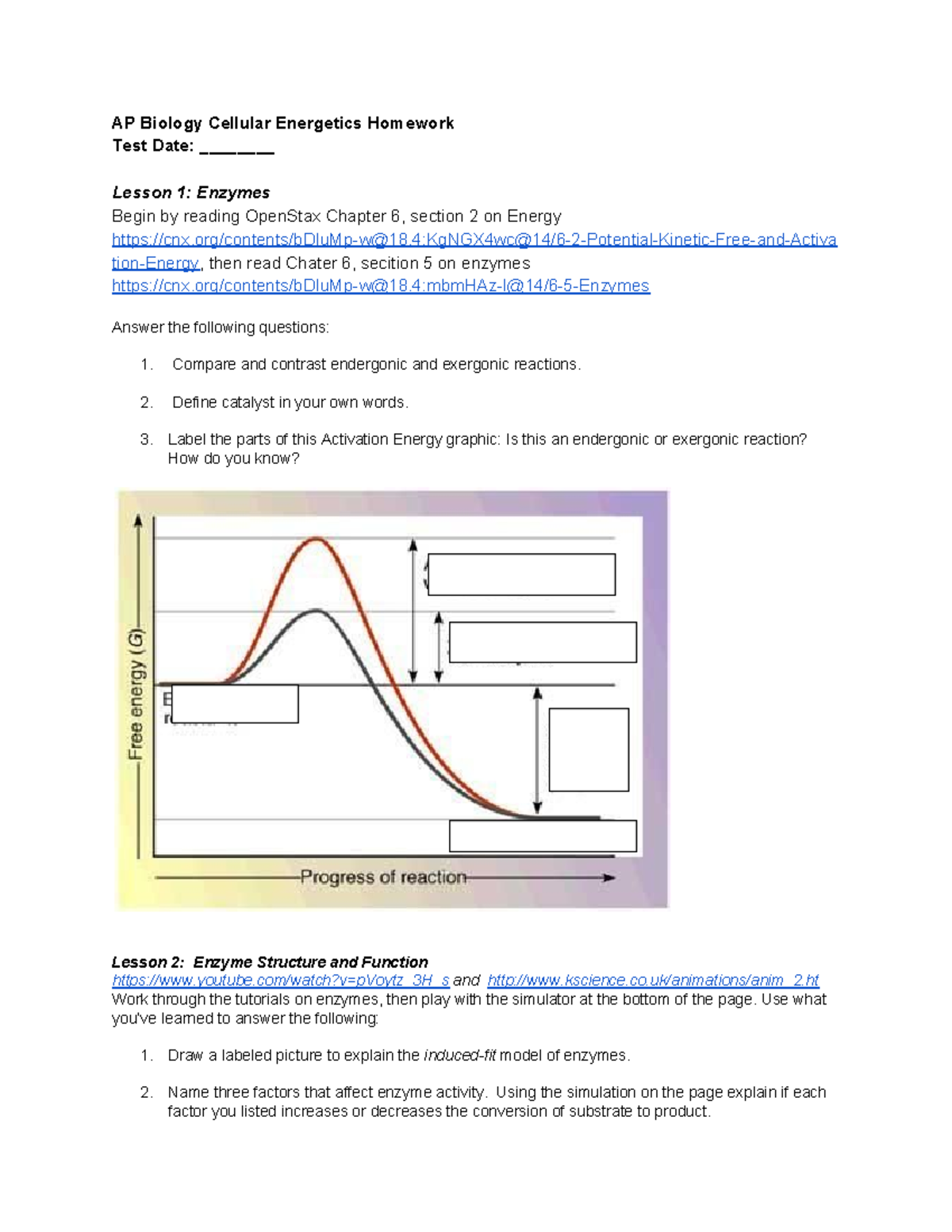 AP Biology (APBIO) Cellular Energetics Lesson & Homework Guide - Studocu