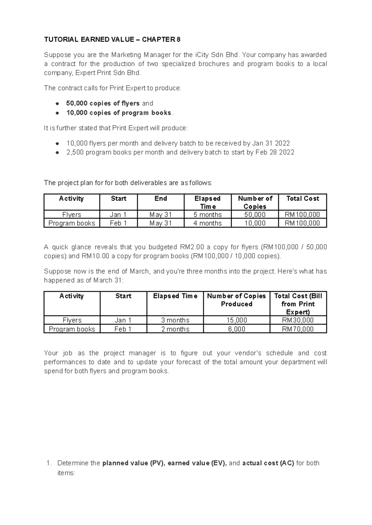 Tutorial 7: Earned Value Analysis for Project Management - Studocu