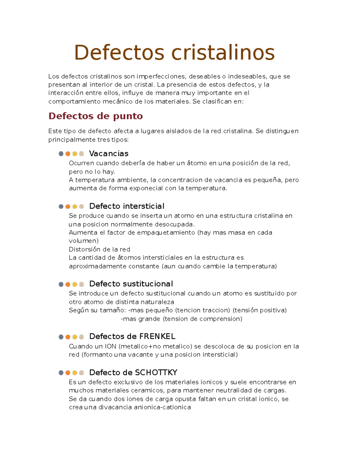 Defectos Cristalinos: Clasificación y Características Esenciales - Studocu