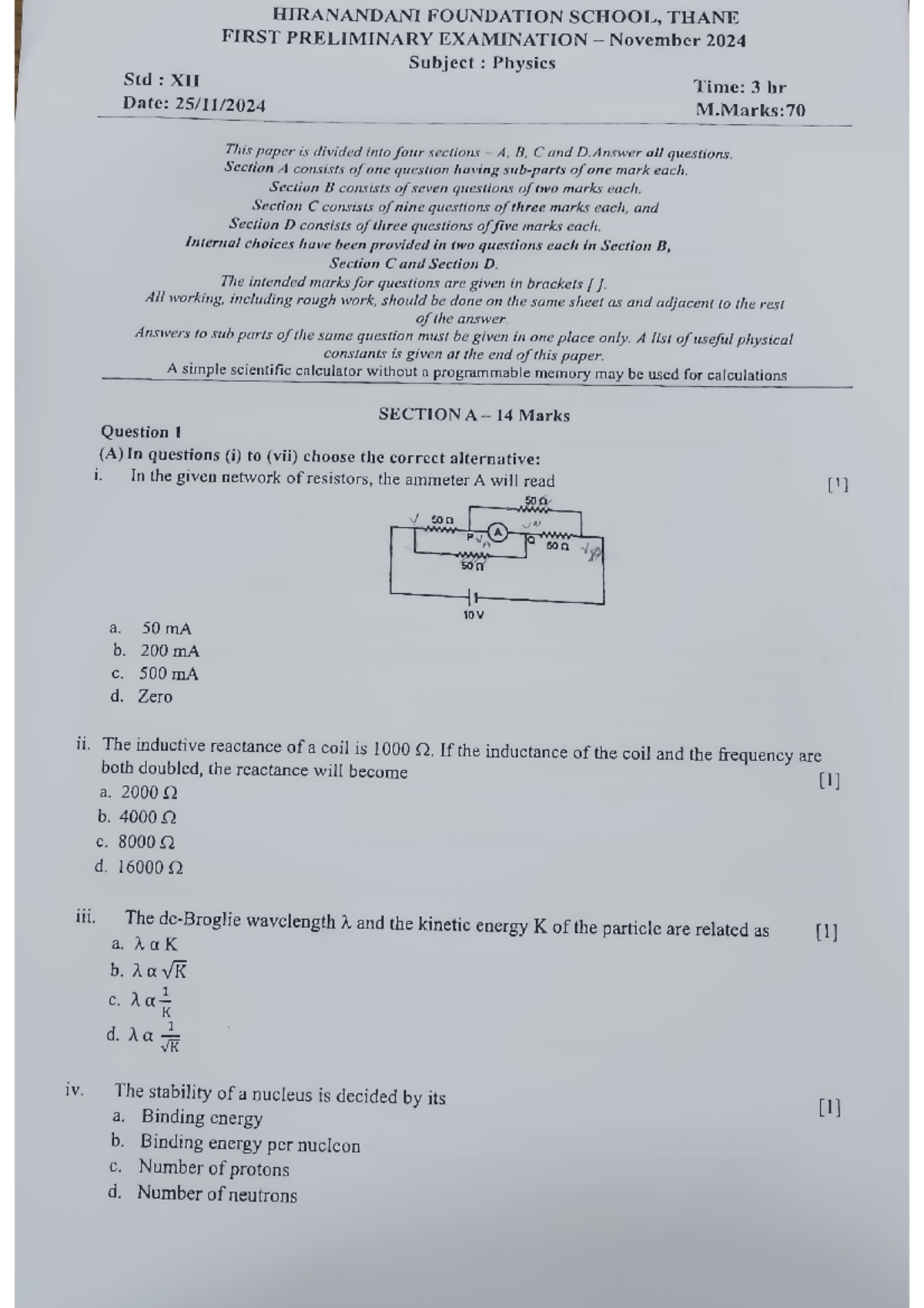 HFS XII Physics Prelim Exam 2024 - Comprehensive Question Paper - Studocu