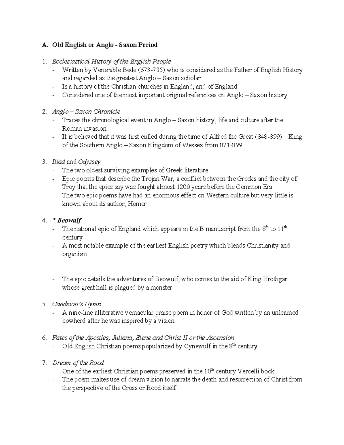 Old English Literature: Key Texts & Historical Insights - Studocu