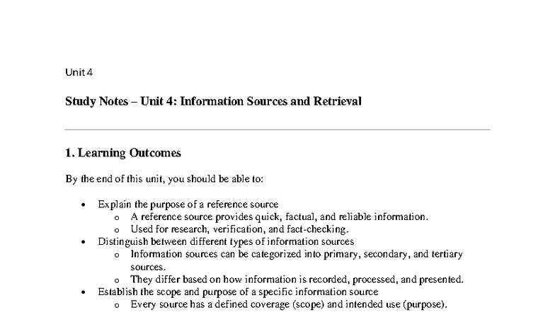 Unit 4 INS1502 - Information Sources & Retrieval Study Notes - Studocu
