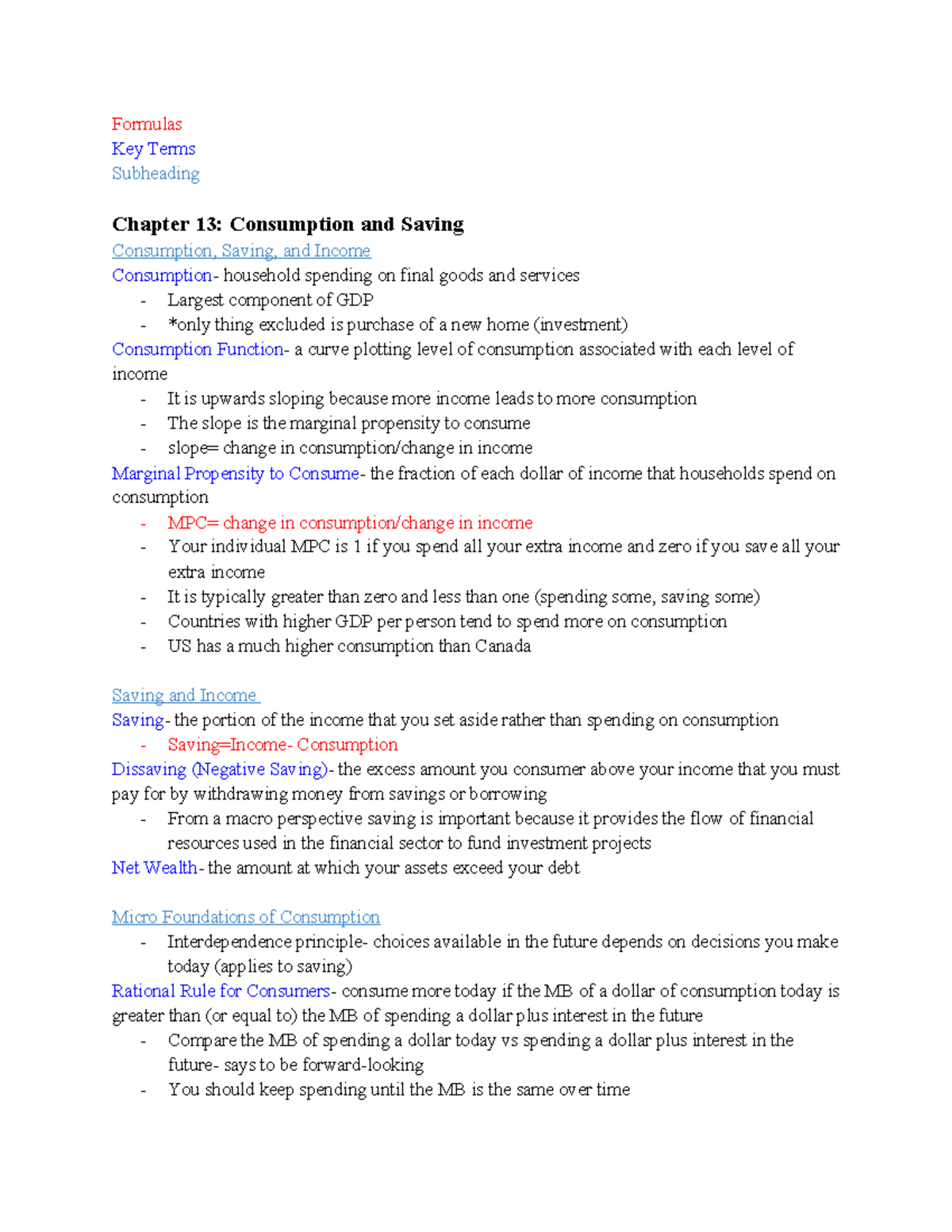 EC-140 Chapter 13: Consumption, Saving, and Income Study Notes - Studocu