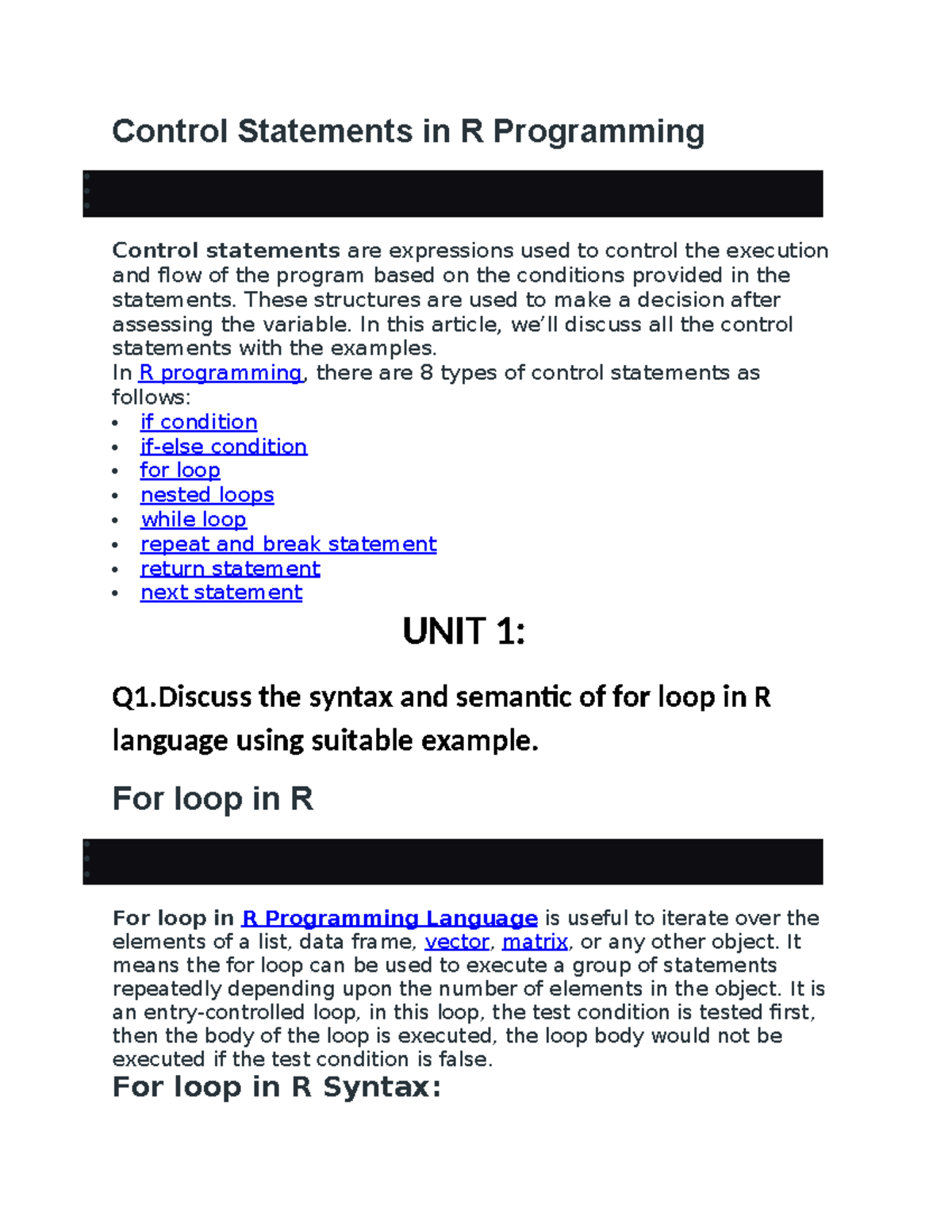 computer programming - Control Statements in R Programming Control ...