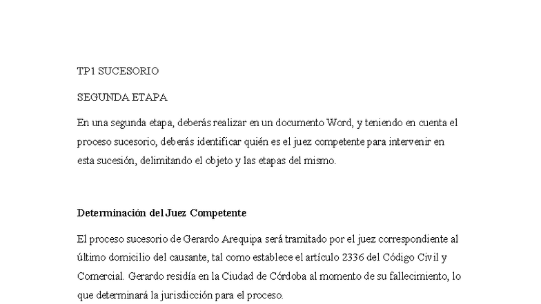 TP1 Sucesorio: Segunda Etapa - Juez y Proceso Hereditario - Document Preview