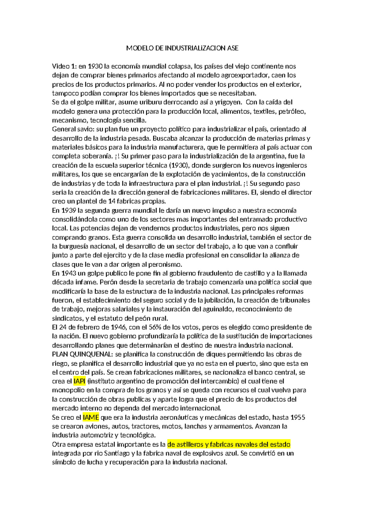 Modelo de Industrialización ASE: Análisis y Evolución Histórica - Studocu