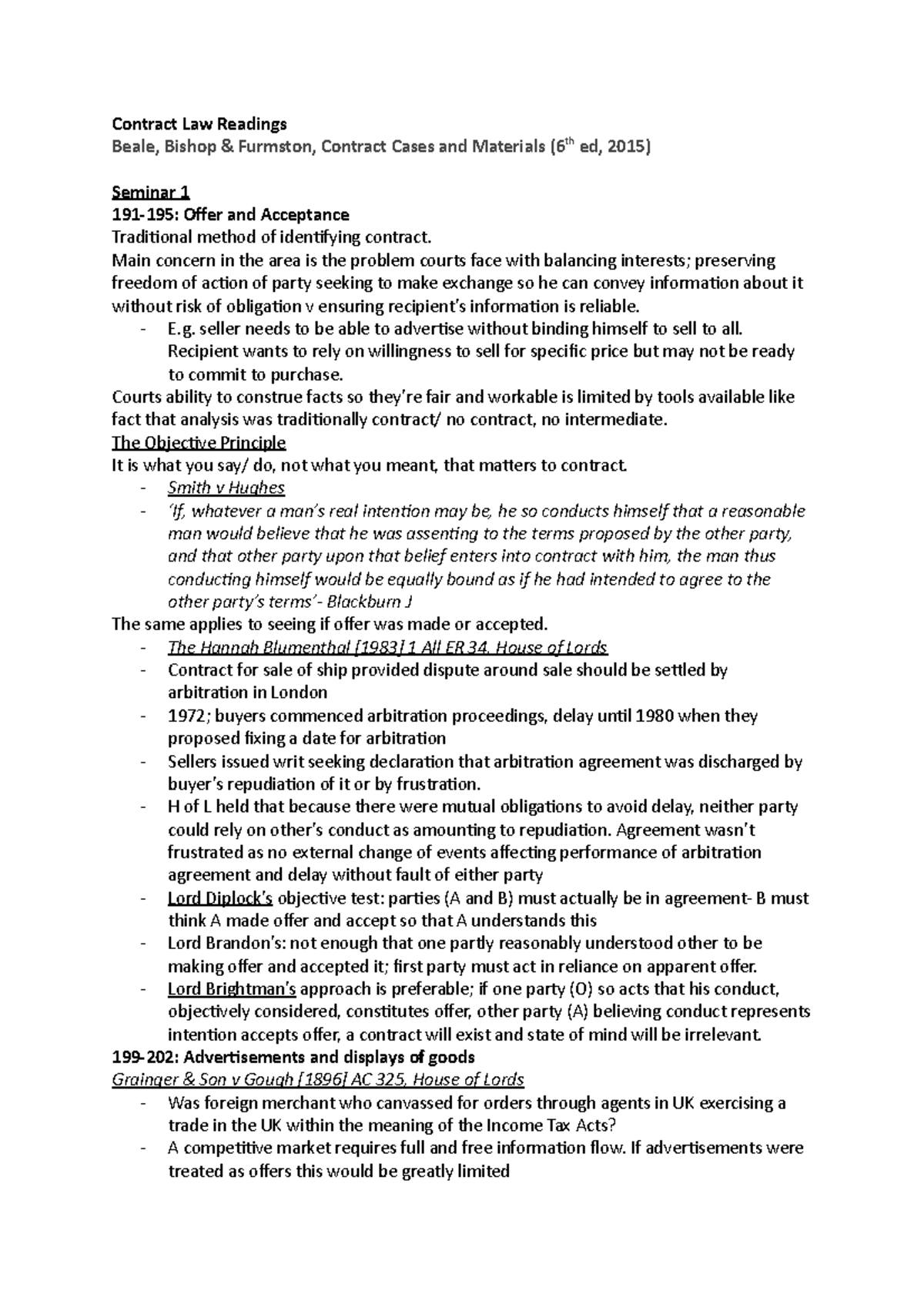 Contract Law Readings: Offer, Acceptance, & Communication Mistakes ...