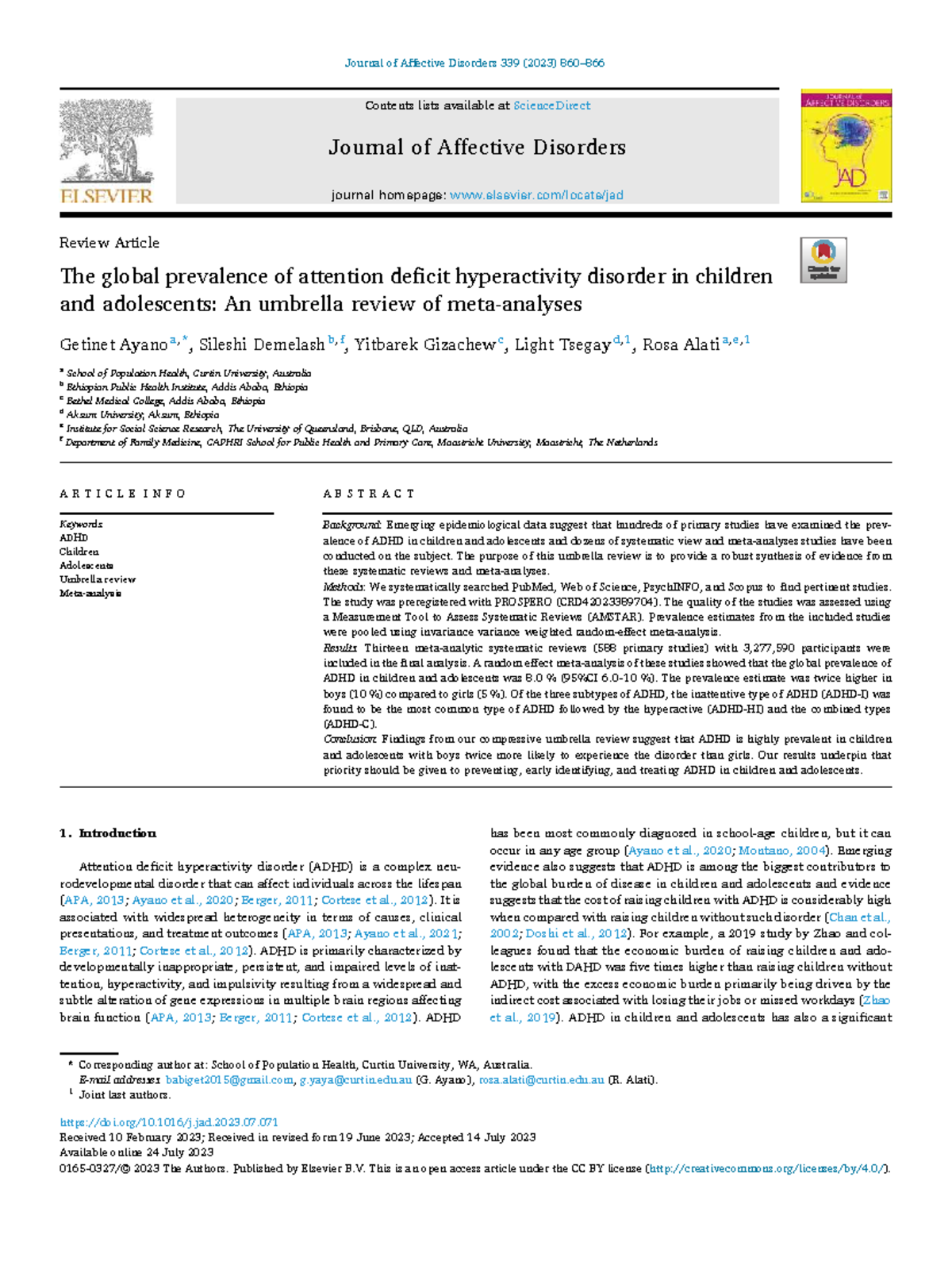 Global Prevalence of ADHD in Children & Adolescents: An Umbrella Review ...