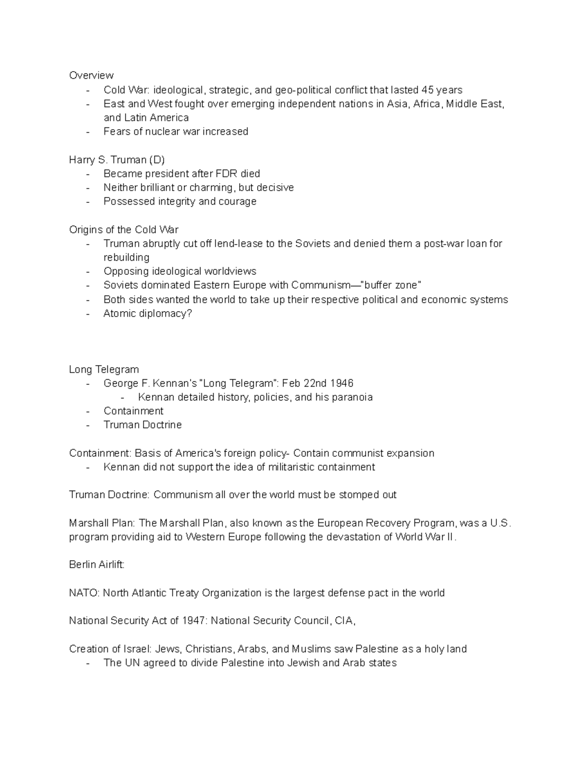 HIST106 Exam 2 Notes: Cold War Overview and Key Events - Studocu