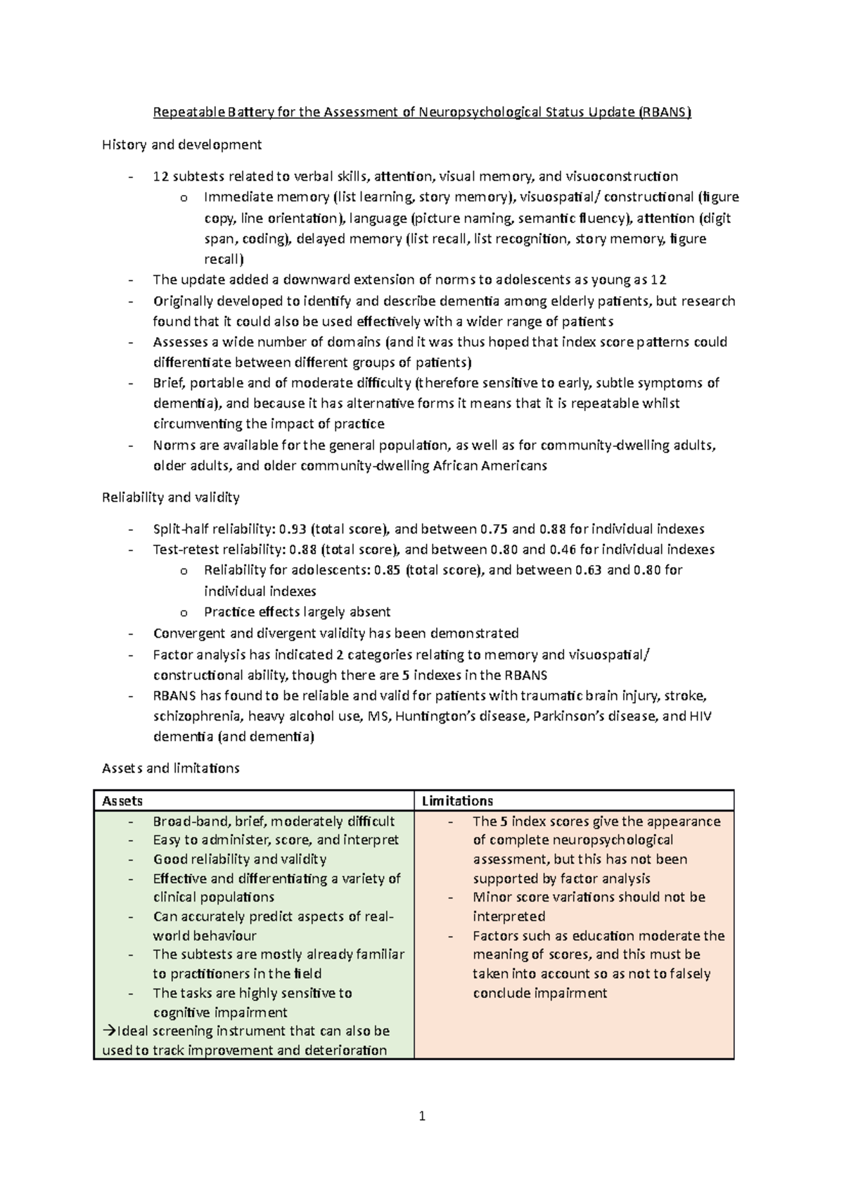 RBANS Update: Comprehensive Assessment of Neuropsychological Status ...