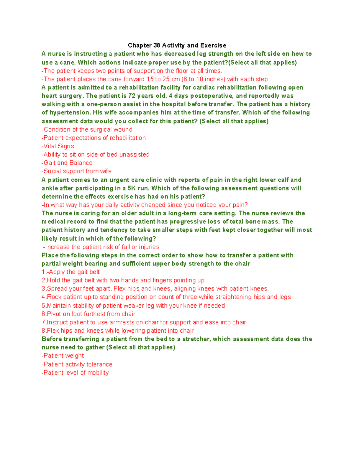 Foundation exam 2 ch questions - Chapter 38 Activity and Exercise A ...