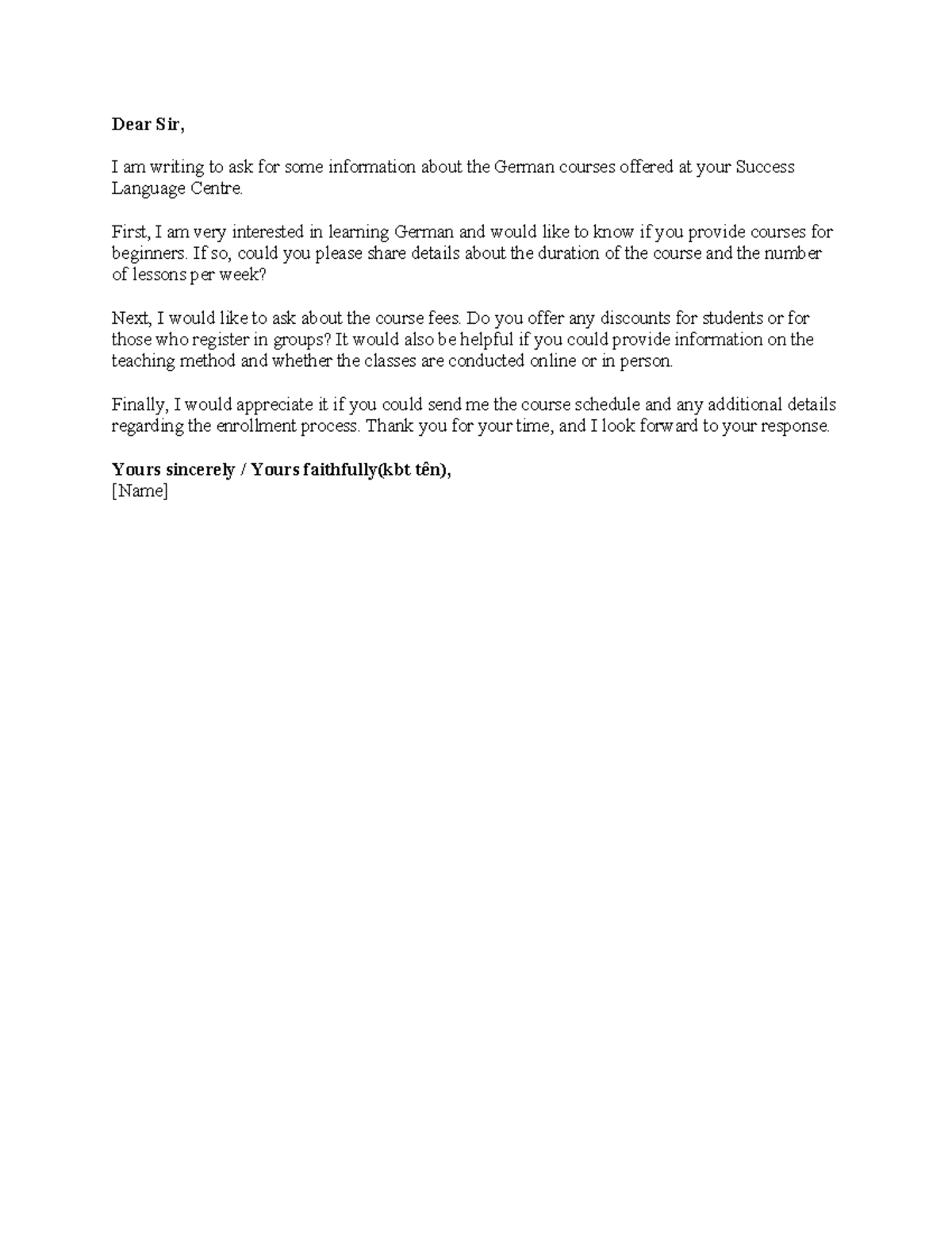 Dear Sir - Writing in English for Global Success Units 6 & 7 - Studocu