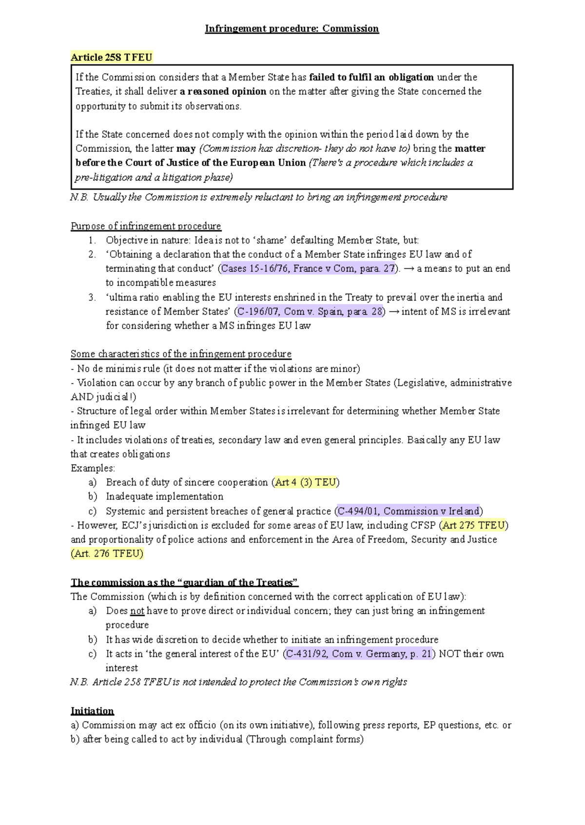 Infringement Procedure Under Article 258 TFEU: Key Insights and Notes ...