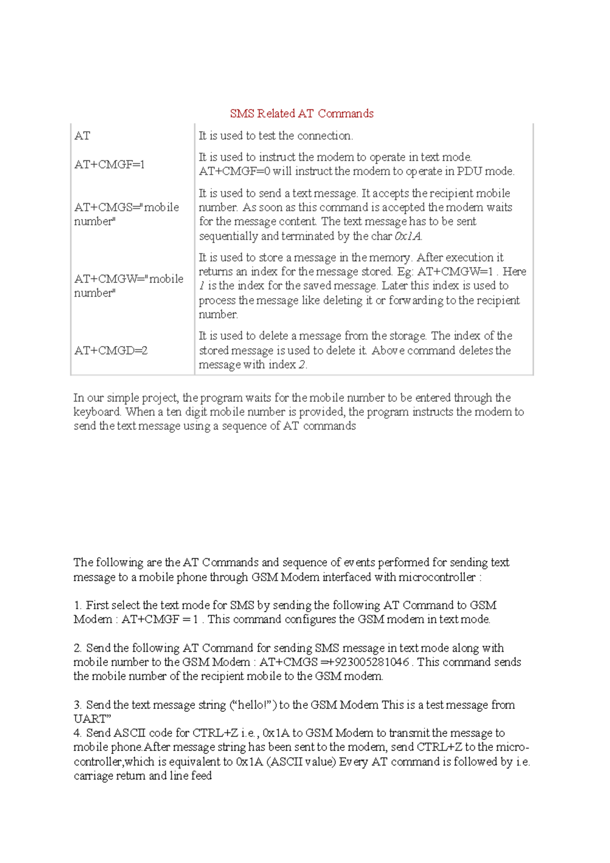 SMS AT Commands for Text Message Sending and Management - Studocu