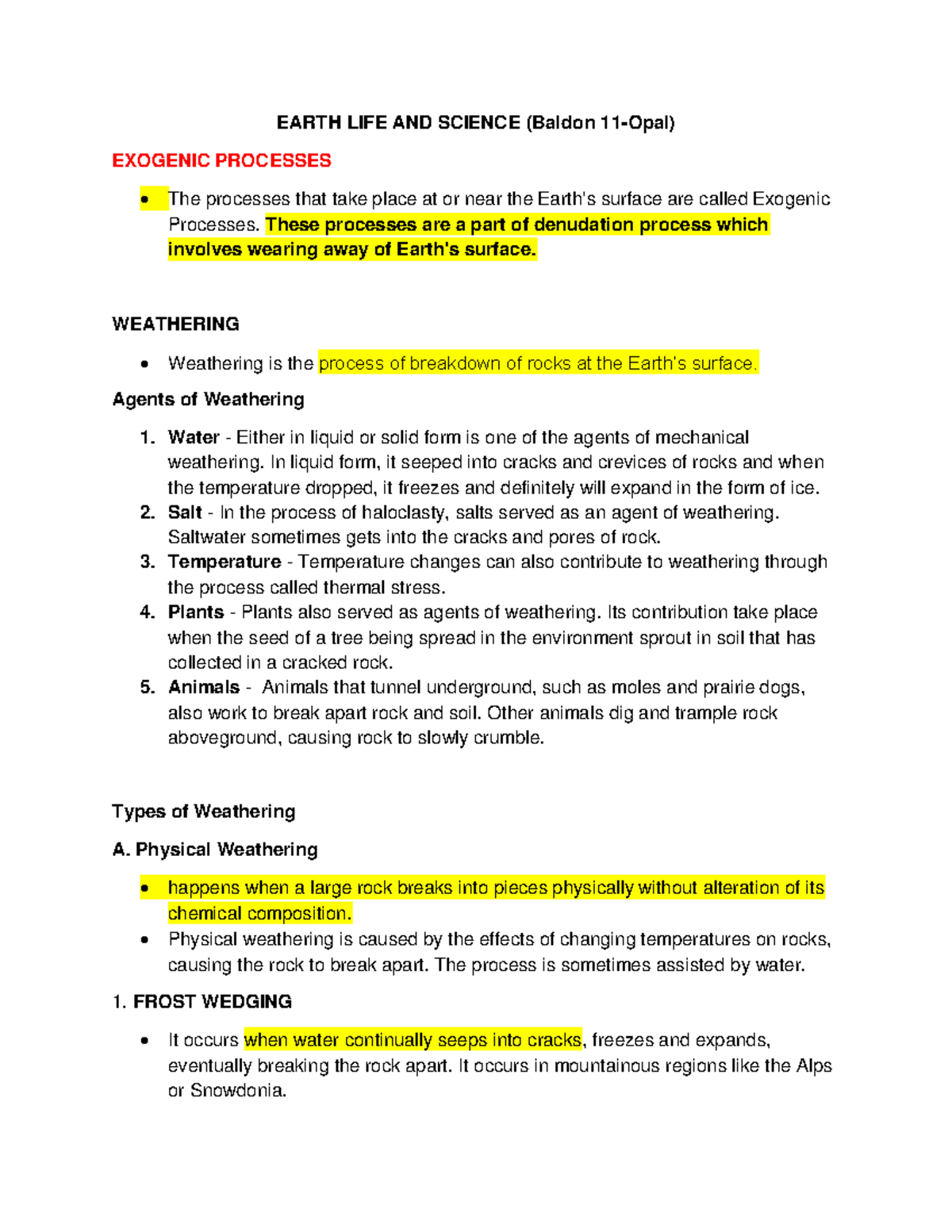 Earth Life and Science (LIFE 101): Exogenic and Endogenic Processes ...