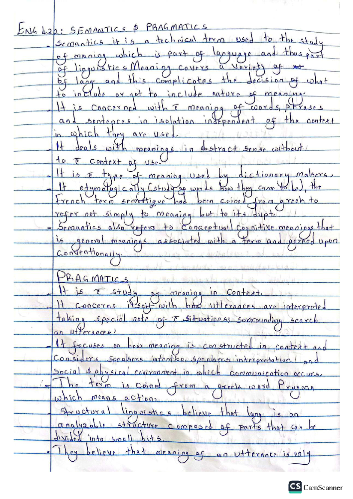 ENG 442: Semantics and Pragmatics - Key Concepts and Theories - Studocu