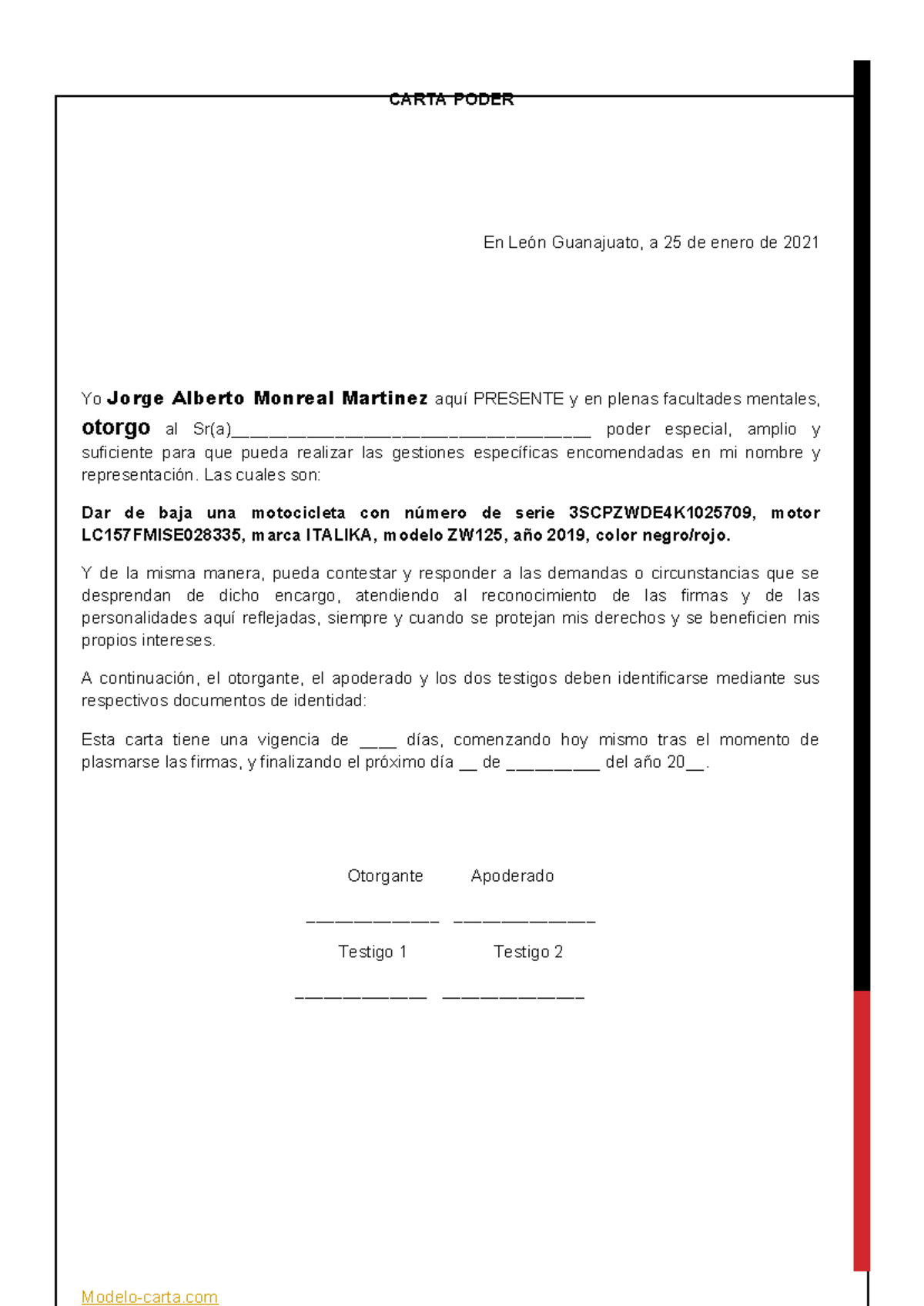 Carta Poder - UNO FORMATO RELLENABLE PARA FUTURAS REFERENCIAS - CARTA ...