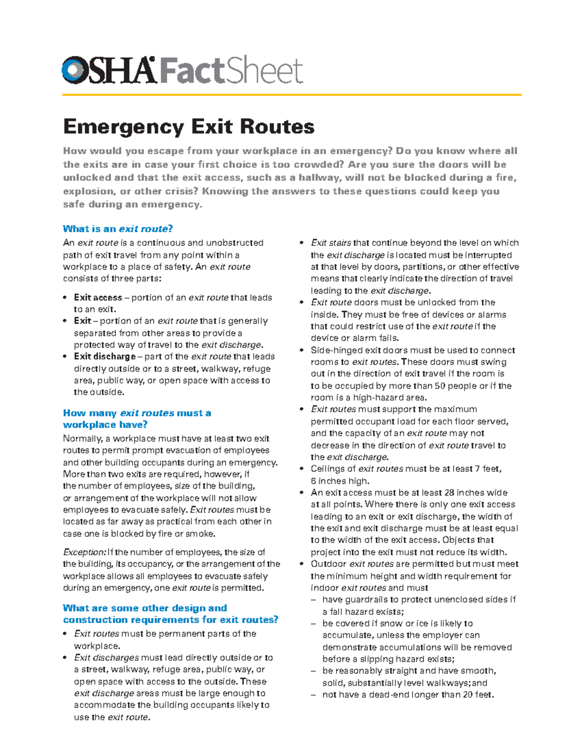 Emergency Exit Routes Factsheet: Essential Safety Guidelines - Studocu