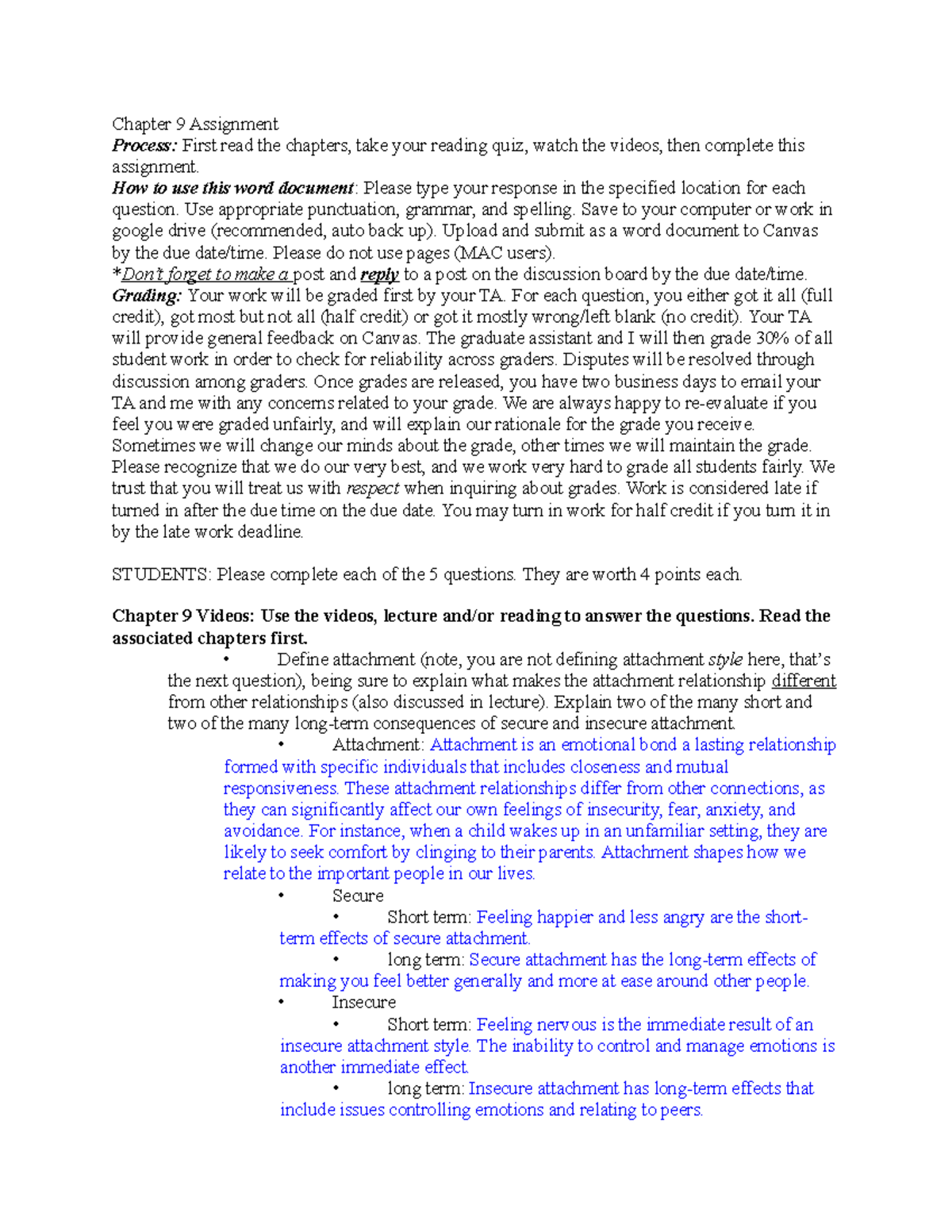 Chapter 9 Assignment: Understanding Attachment and Parenting Styles ...