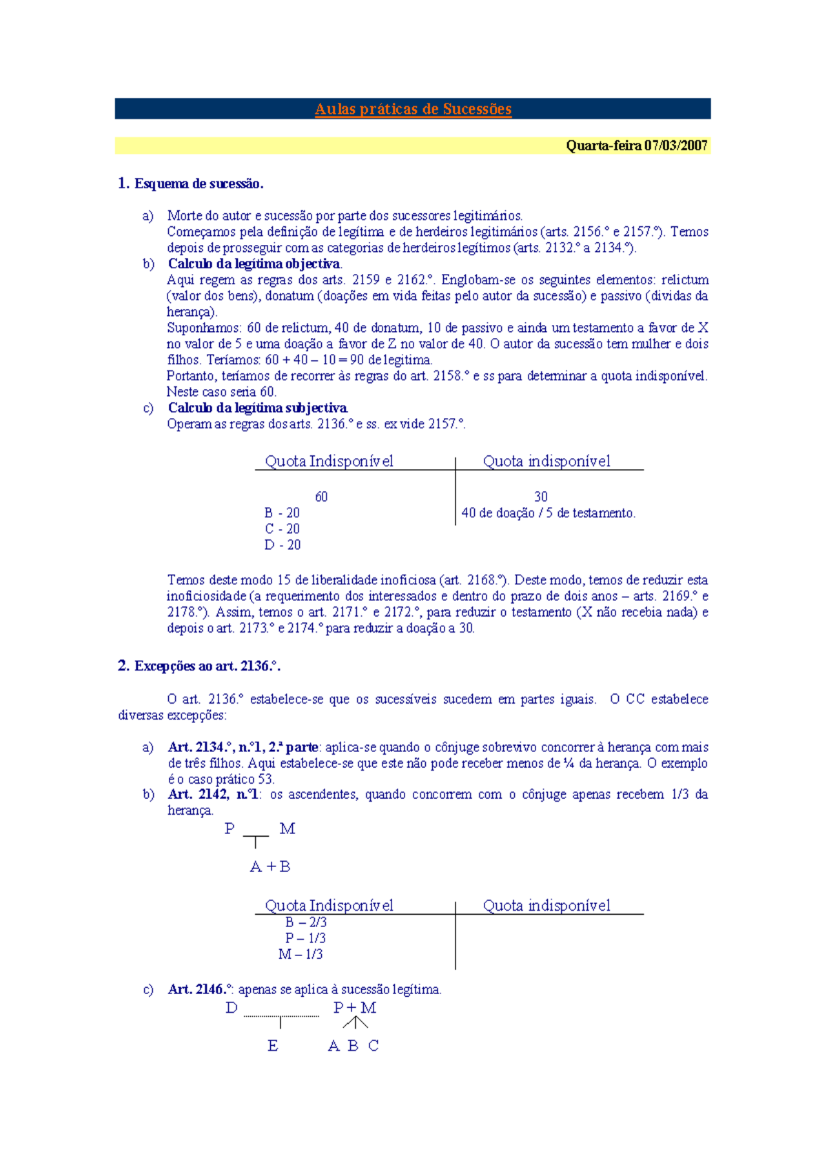 Sucess es resolucao CP - Aulas práticas de Sucessões Quarta-feira 0 7 ...