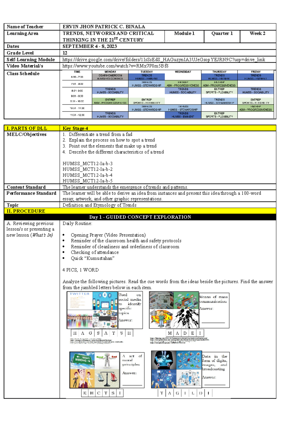 HUMSS_MCT12 Module 1 Q1 Lesson Plan on Trends in 21st Century - Studocu