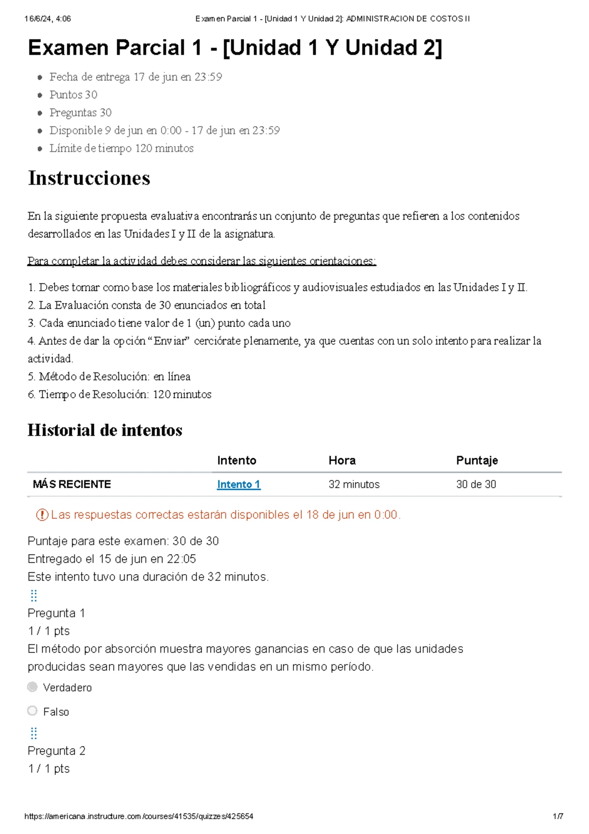 Examen Parcial 1: Administración de Costos I - Unidades 1 y 2 2021 ...