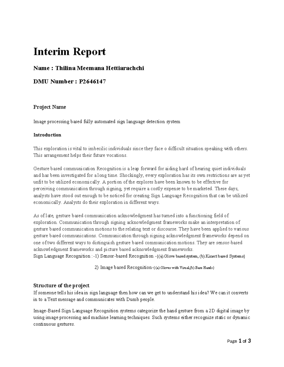 Interim Report: Image Processing for Sign Language Recognition ...