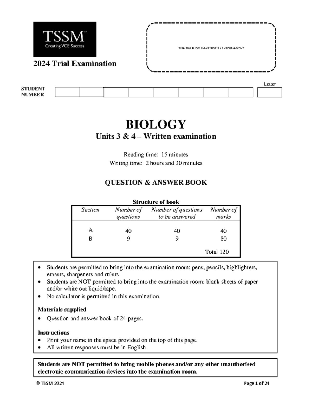 2024 TSSM Units 3 & 4 Biology Trial Exam Guide - Studocu