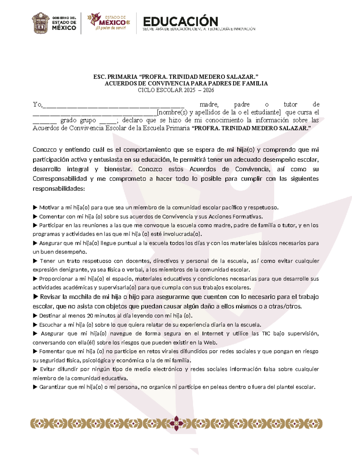 Acuerdos de Convivencia para Padres - ESC. PRIMARIA TRINIDAD MEDERO ...