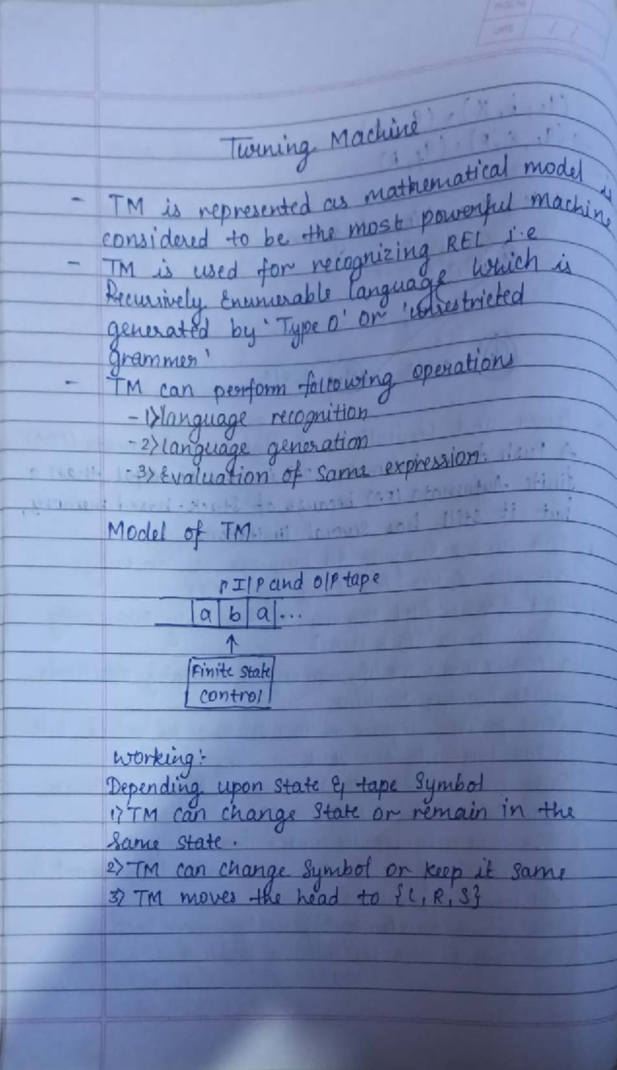 Turning machine - full PDF notes on mathematical models and operations ...