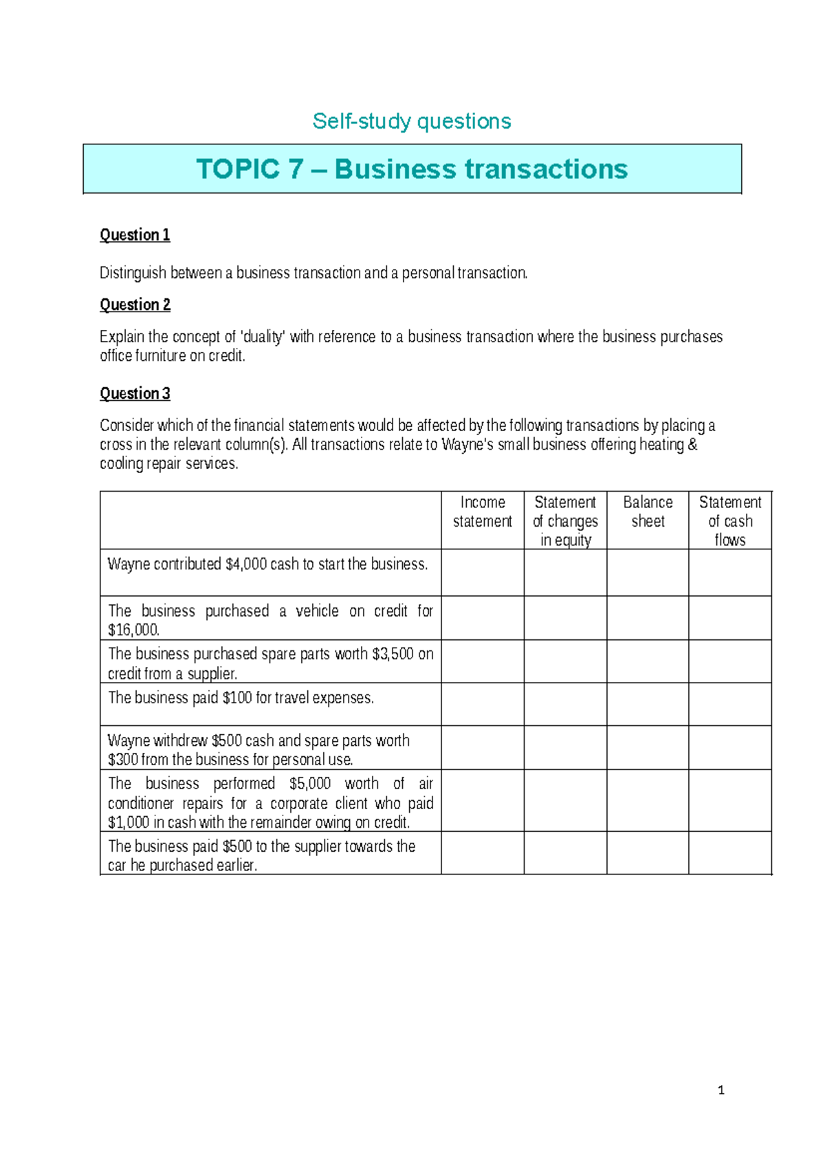 Self-study questions Topic 7 - Self-study questions TOPIC 7 – Business ...