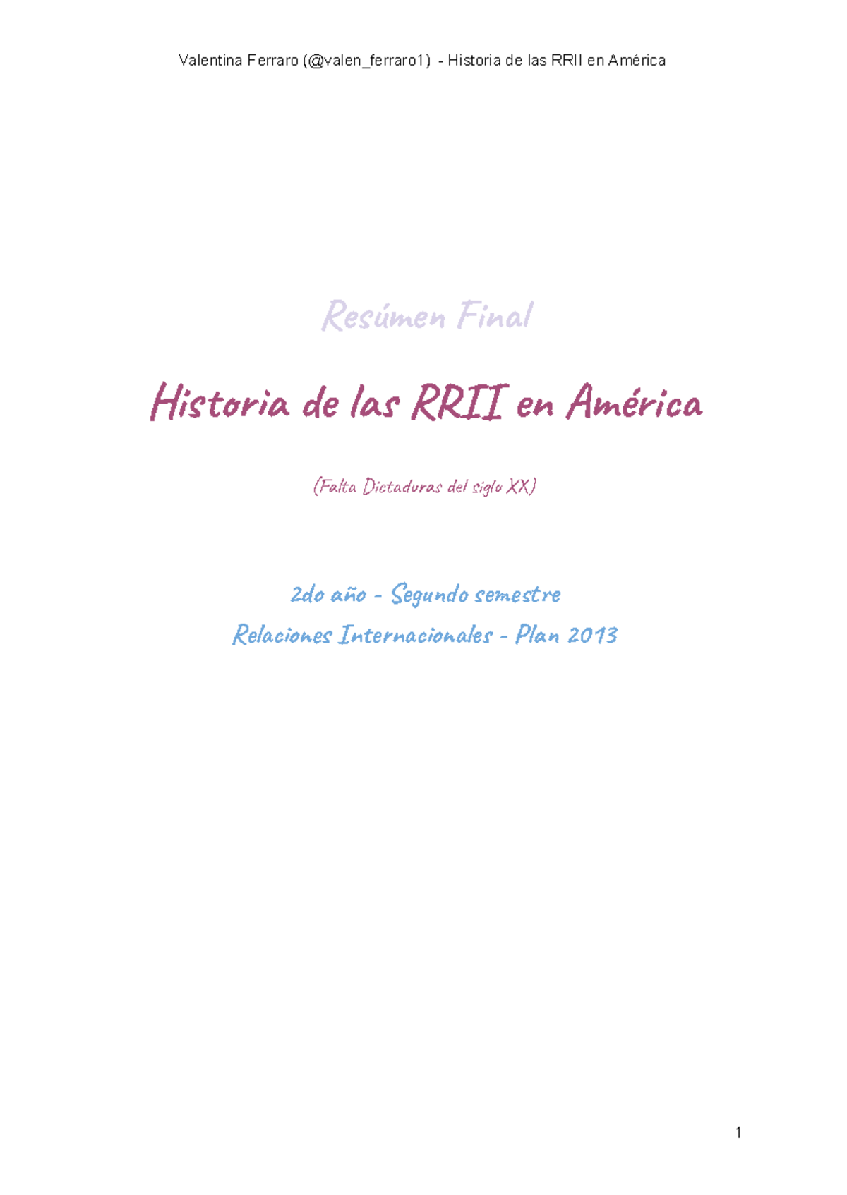 Resumen Historia de las Relaciones Internacionales en América (RI-2do año) - Document Preview