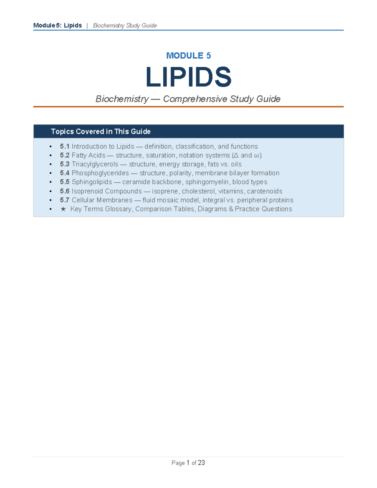 Module 5: Comprehensive Study Guide on Lipids in Biochemistry - Studocu