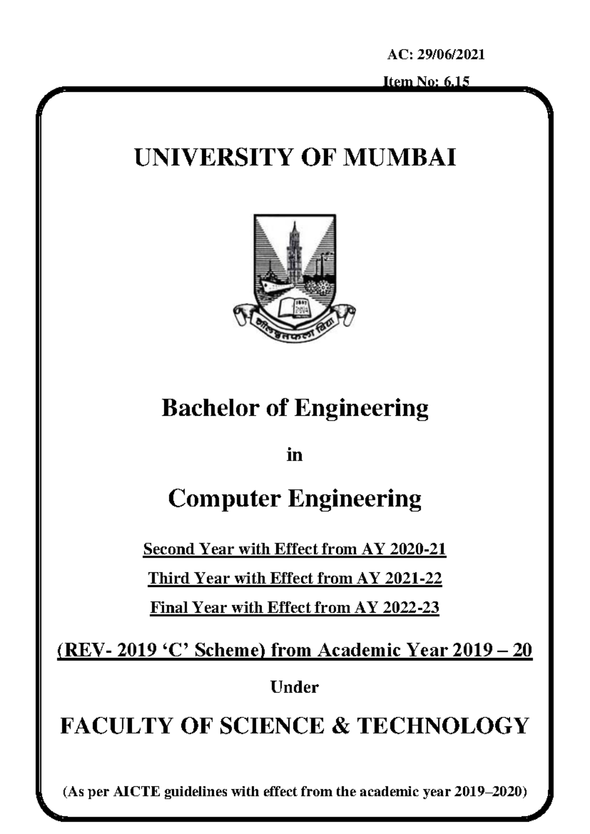 Third Year Computer Engineering Syllabus (REV-2019 'C' Scheme) - Studocu
