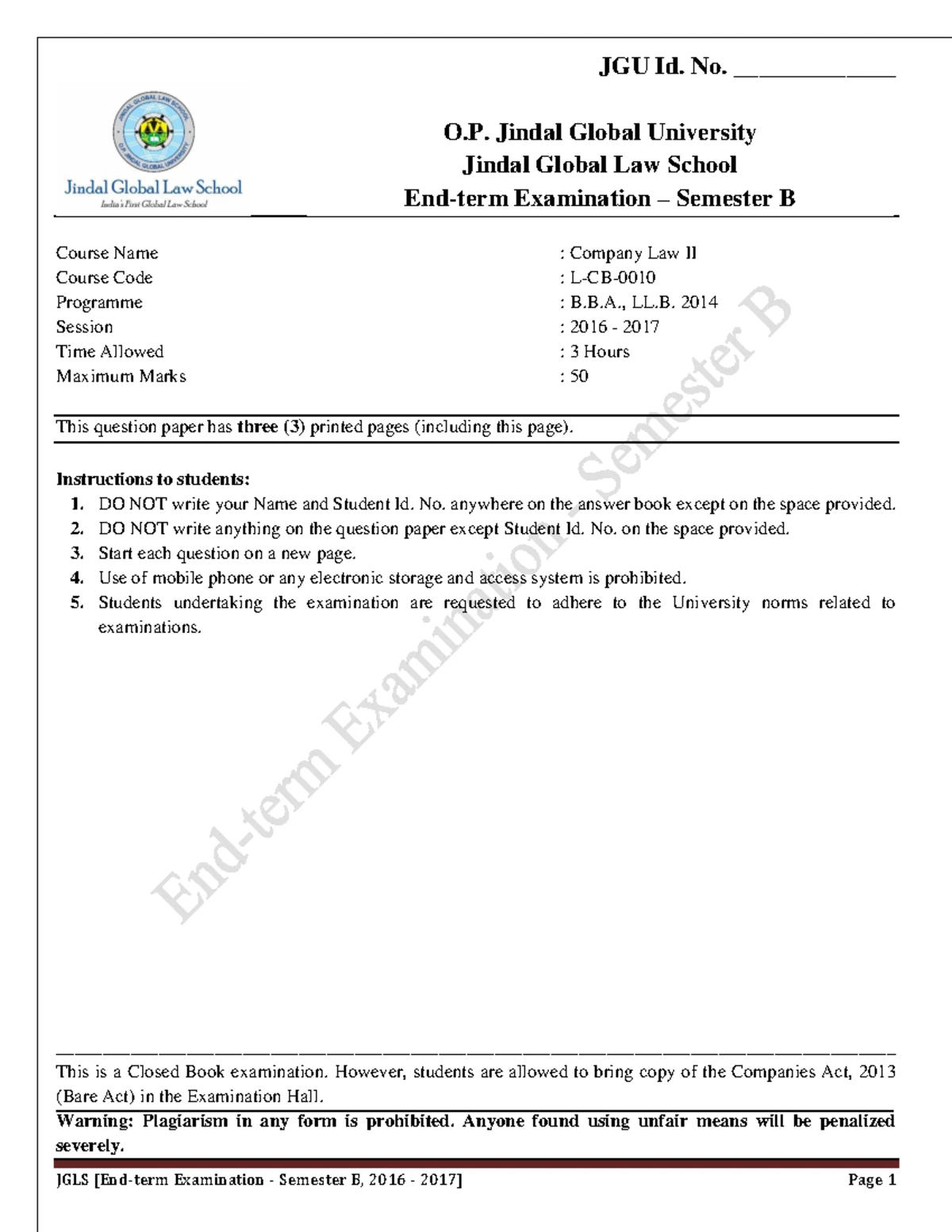 Comp Law Resit 2017 - Paper - Re-sit Examination – May-June’2017 [JGLS ...