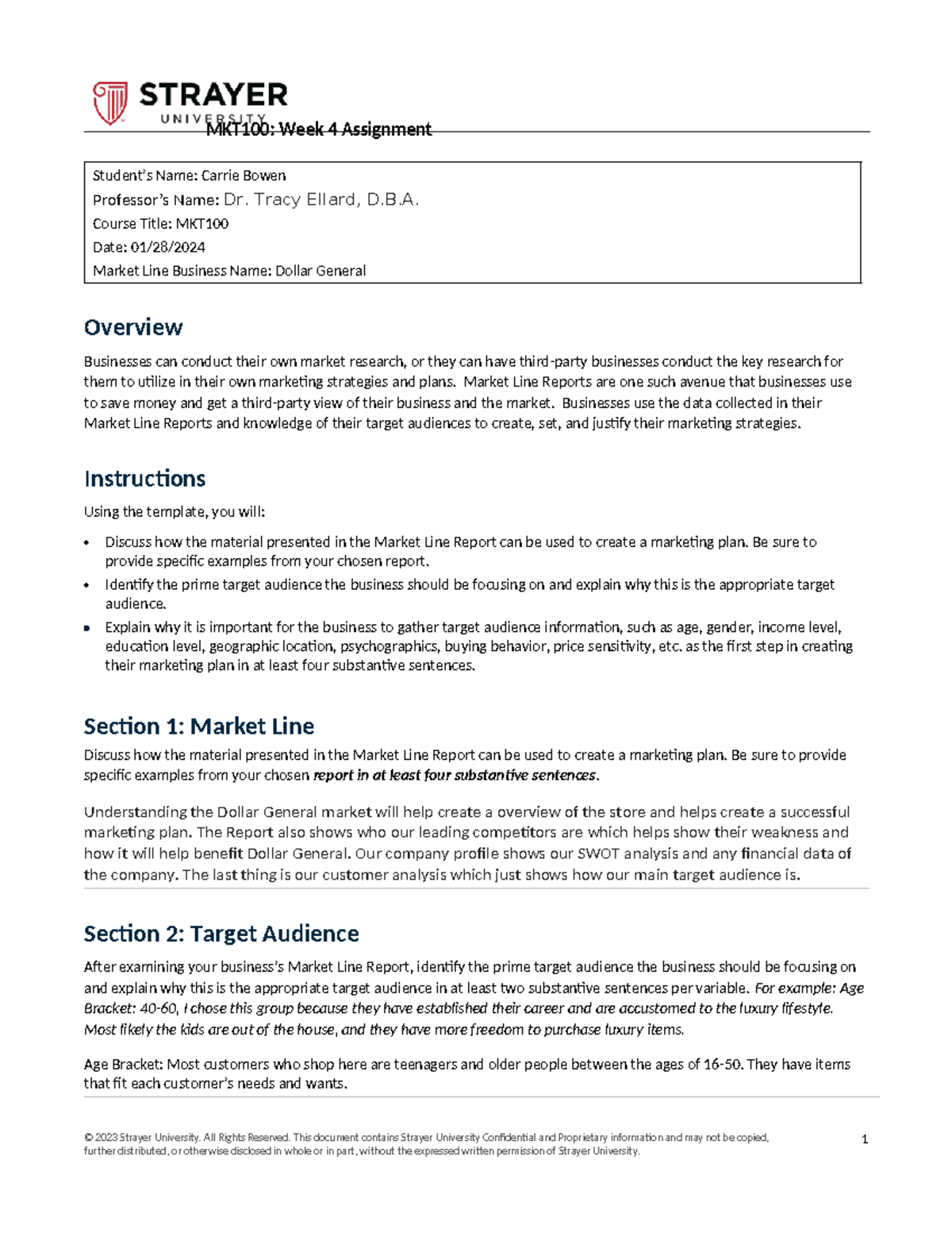 MKT100 Week 4 Assignment: Marketing Plan & Target Audience Analysis ...