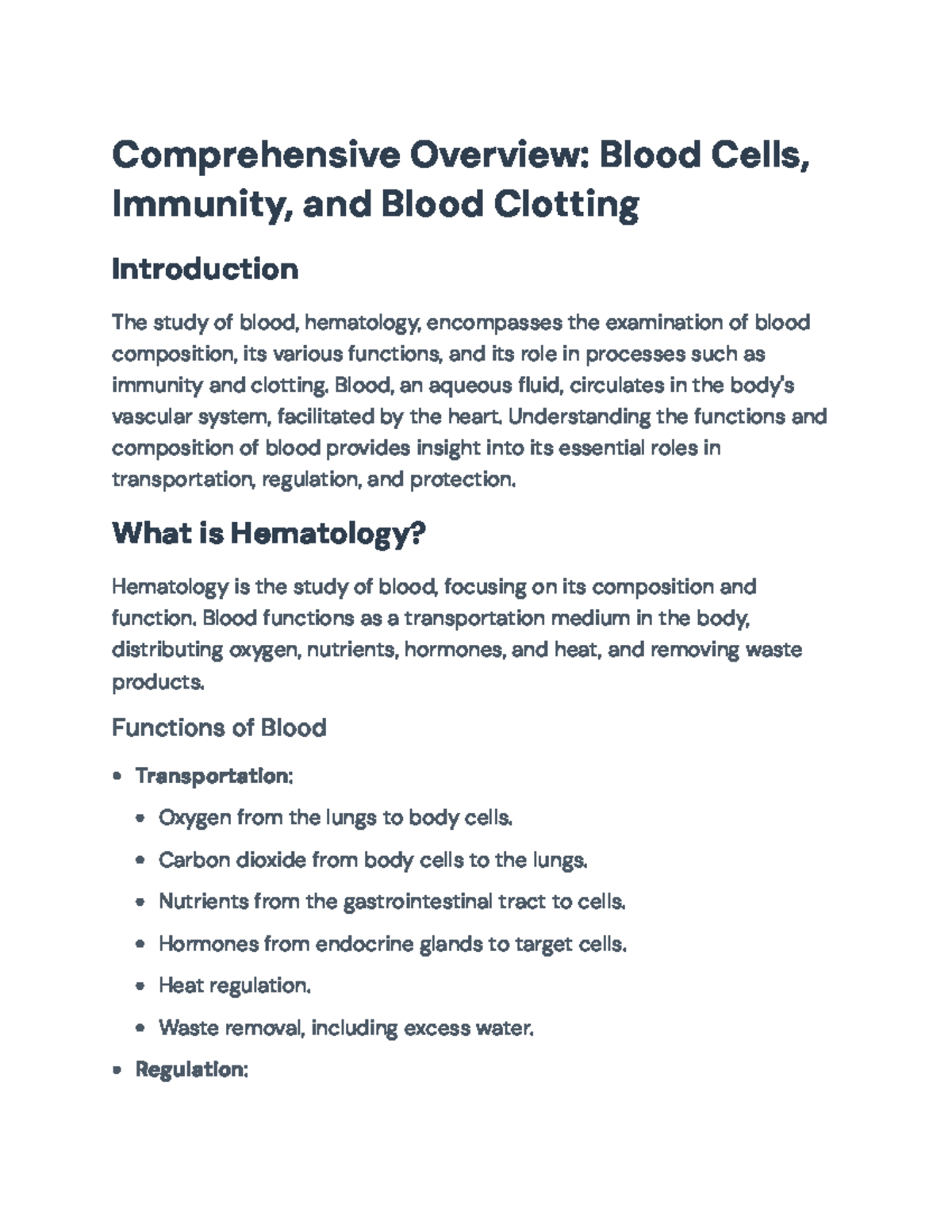 Comprehensive Overview of Blood Cells and Hematology Functions ...