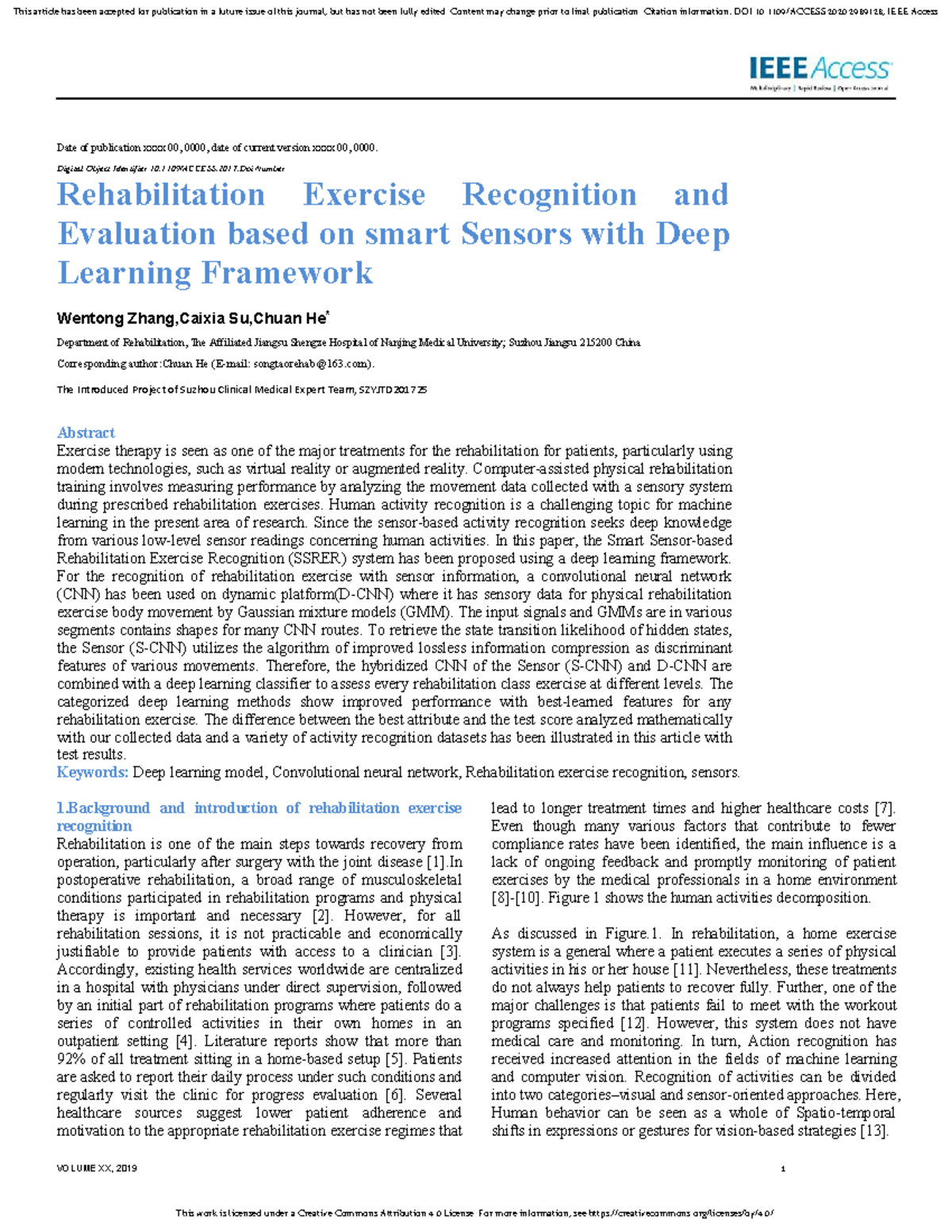 Rehabilitation Exercise Recognition and Evaluation Using Deep Learning ...